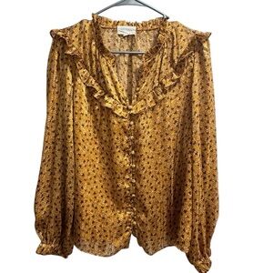 Melloday Longsleeve‎ Button Up Blouse, size Medium Gold/White/Purple